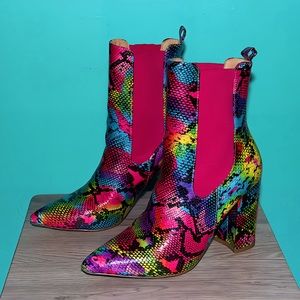 Rainbow snakeskin booties